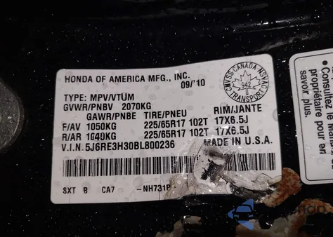 2011 Honda Cr-V Lx from USA, damaged, VIN 5J6RE3H30BL800236